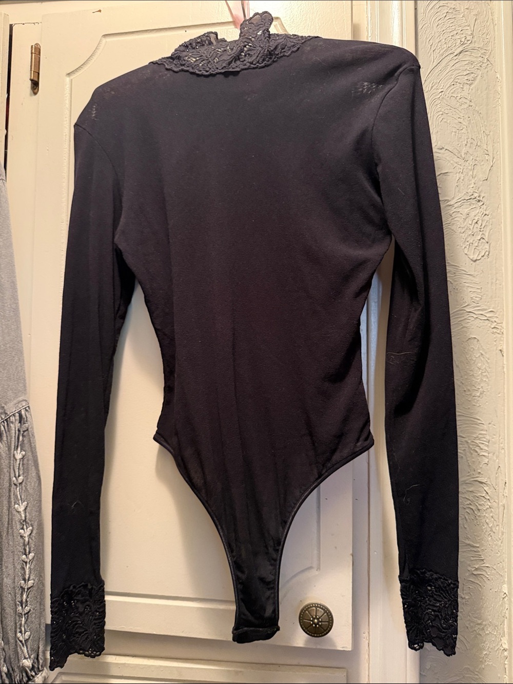 Cosabella Black Long-Sleeve Lace-Trim neck and sleeves Bodysuit